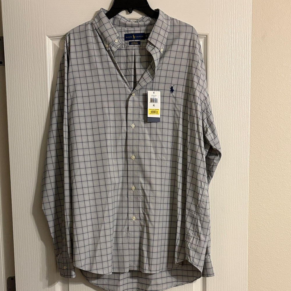 Polo by Ralph Lauren Men's Blue and White Plaid Shirt